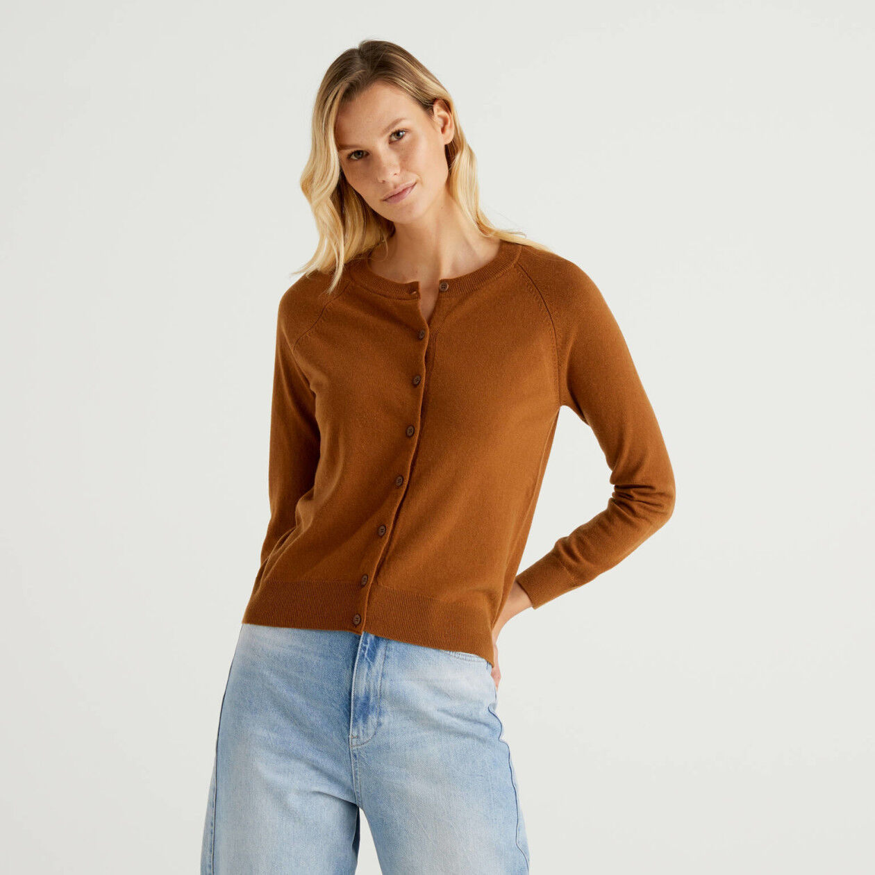 Brown crew neck cardigan
