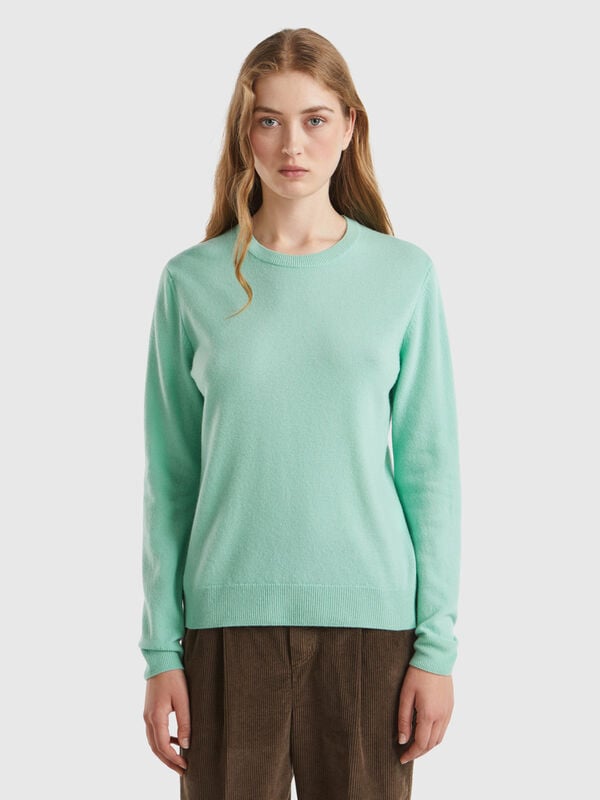 Light teal crew neck sweater in pure Merino wool Women