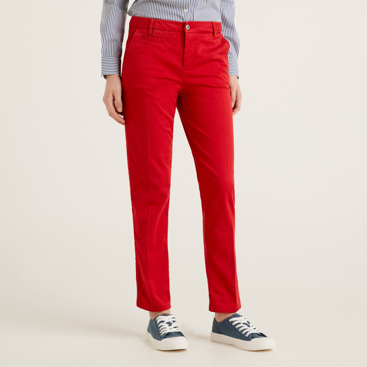 Red slim fit cotton chinos Red Benetton