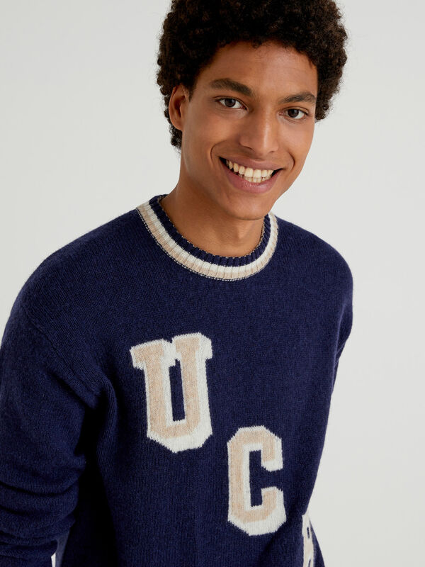 Sweater with inlay in pure Shetland wool Men