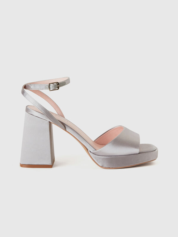 Silver sandals in satin with heel and platform Women