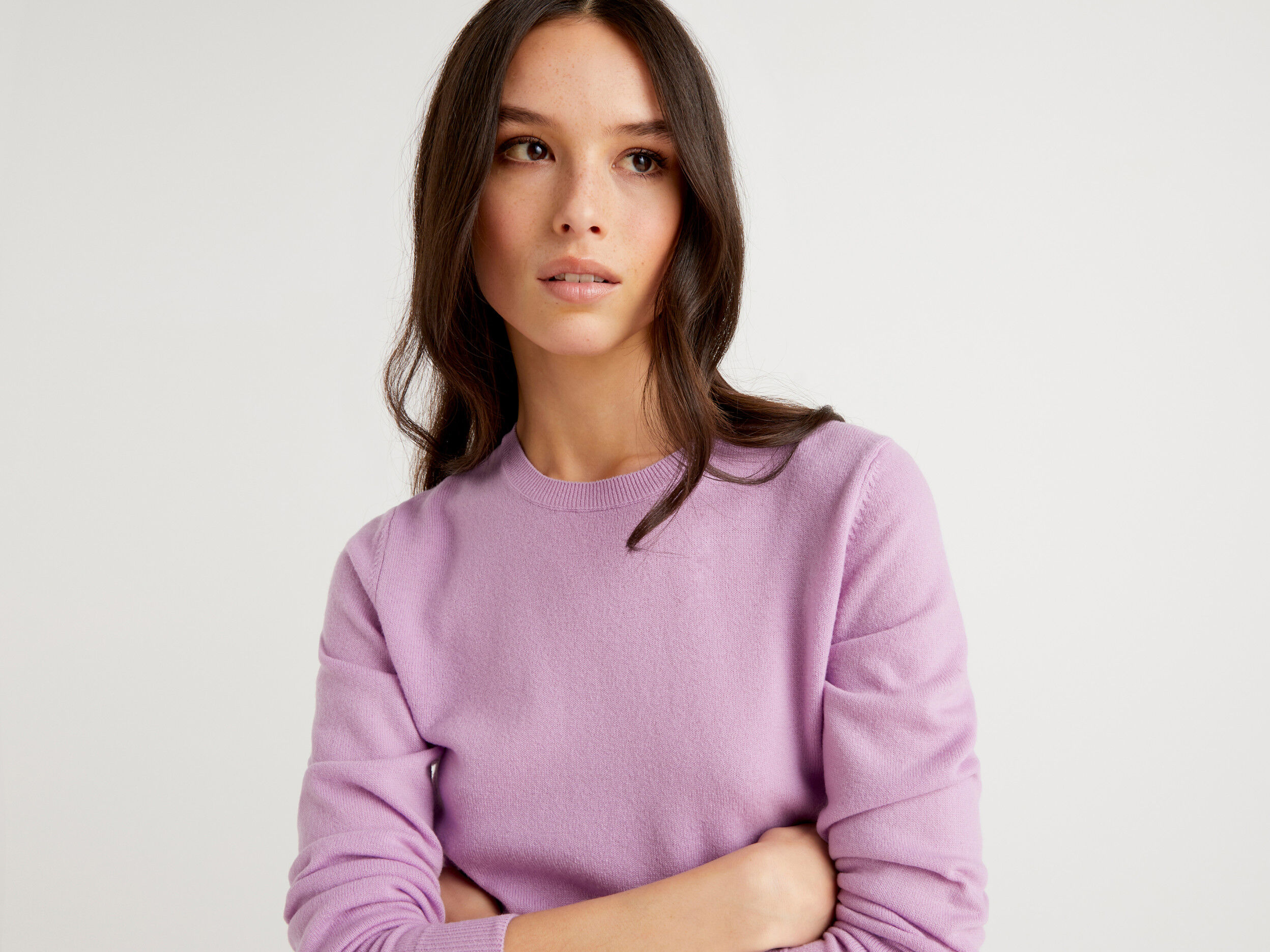 Lilac crew neck sweater in Merino wool Lilac Benetton