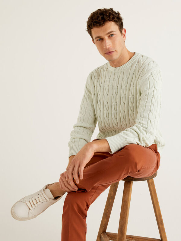 Cotton sweater with cable knit Men
