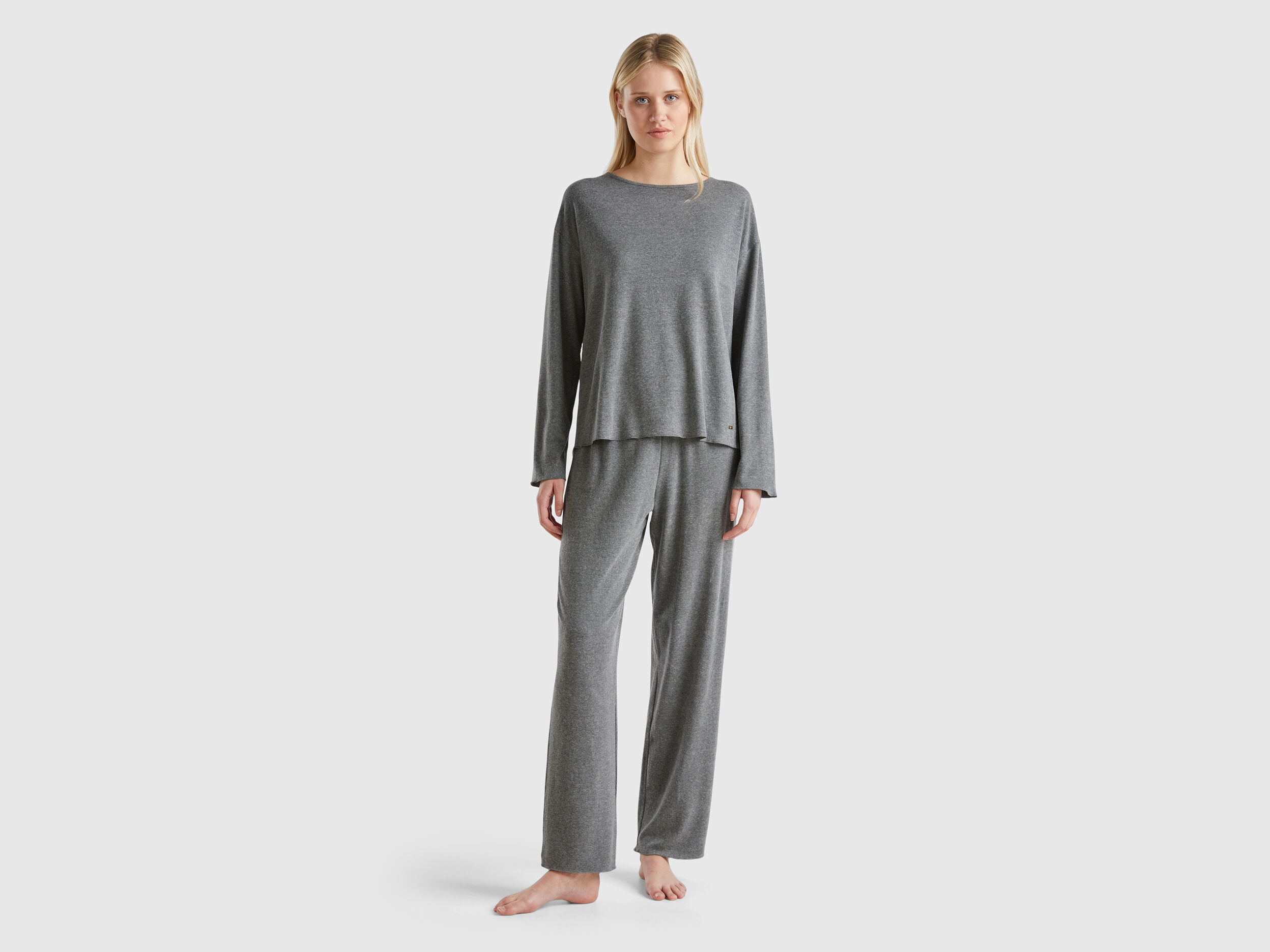 Warm stretch cotton pyjamas Gray Benetton