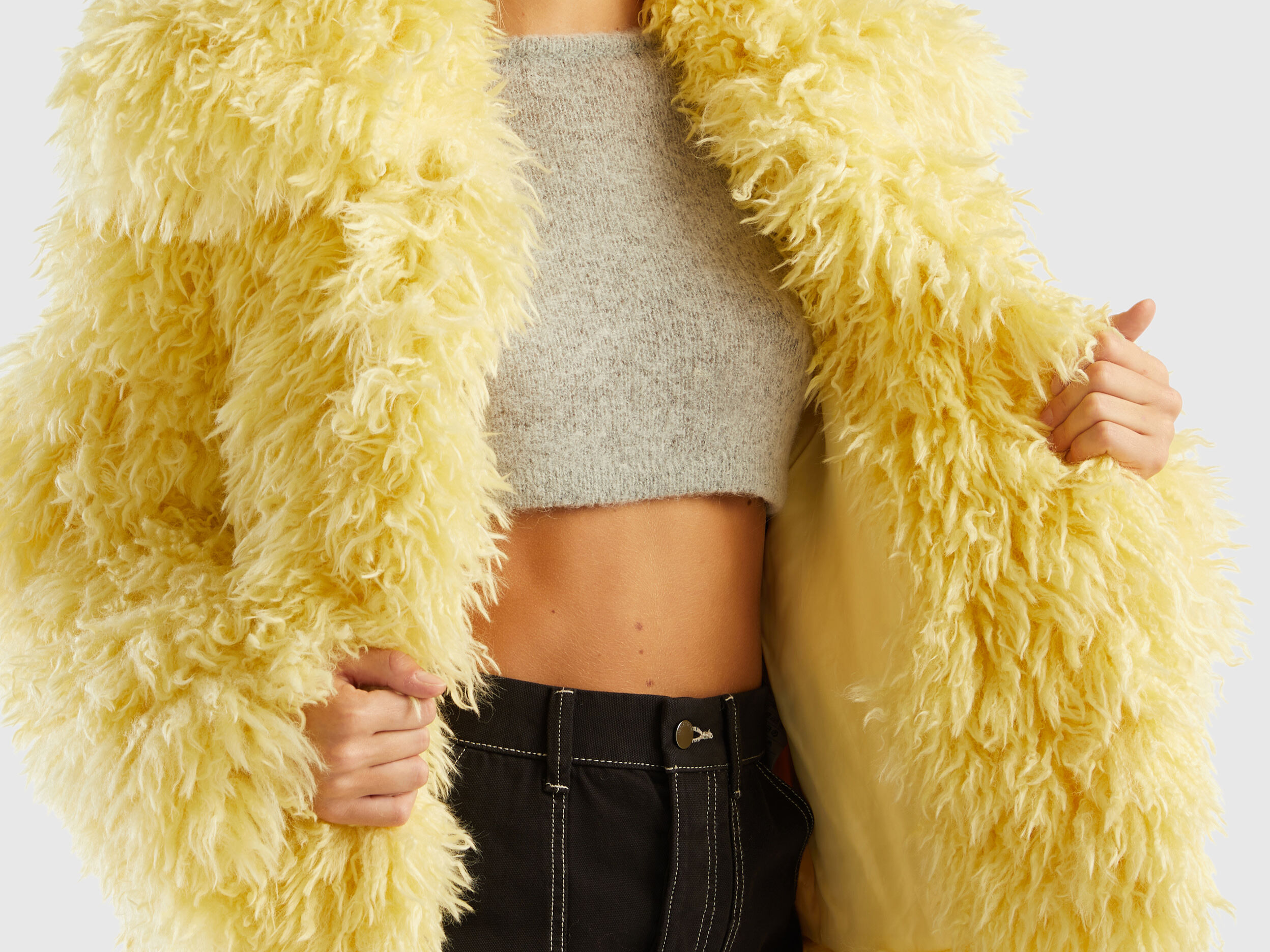 Short coat in faux fur Yellow Benetton