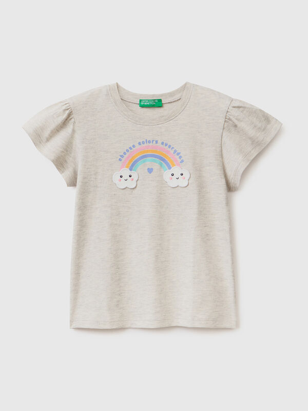 T-shirt with glittery print and patch Junior Girl