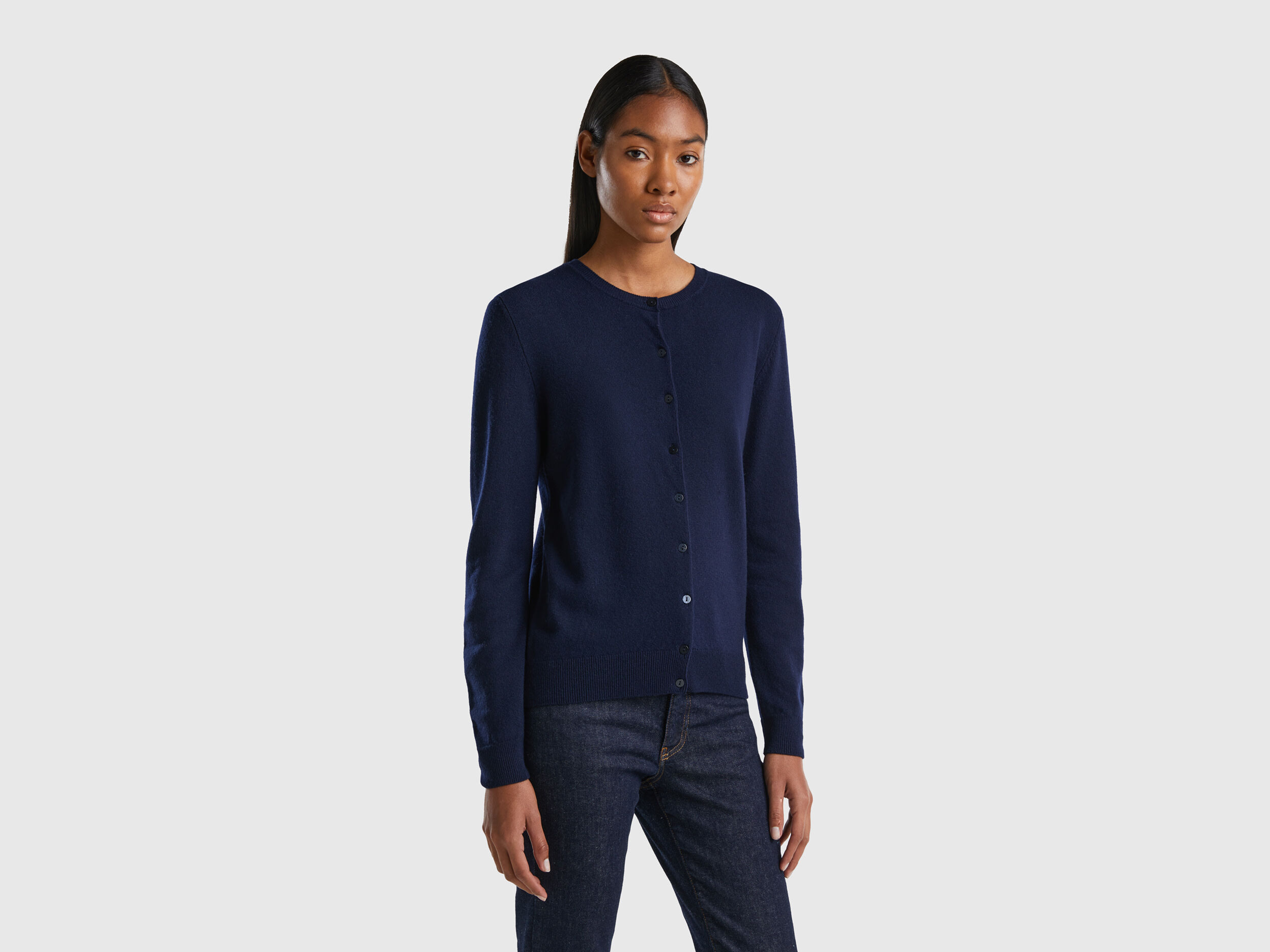 Navy round outlet neck cardigan