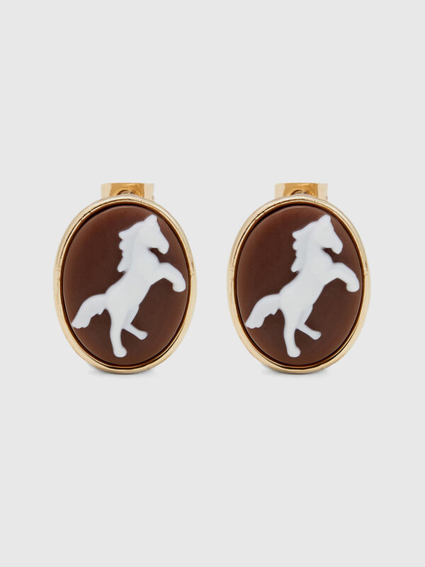 Brown stud earrings with cameo Women