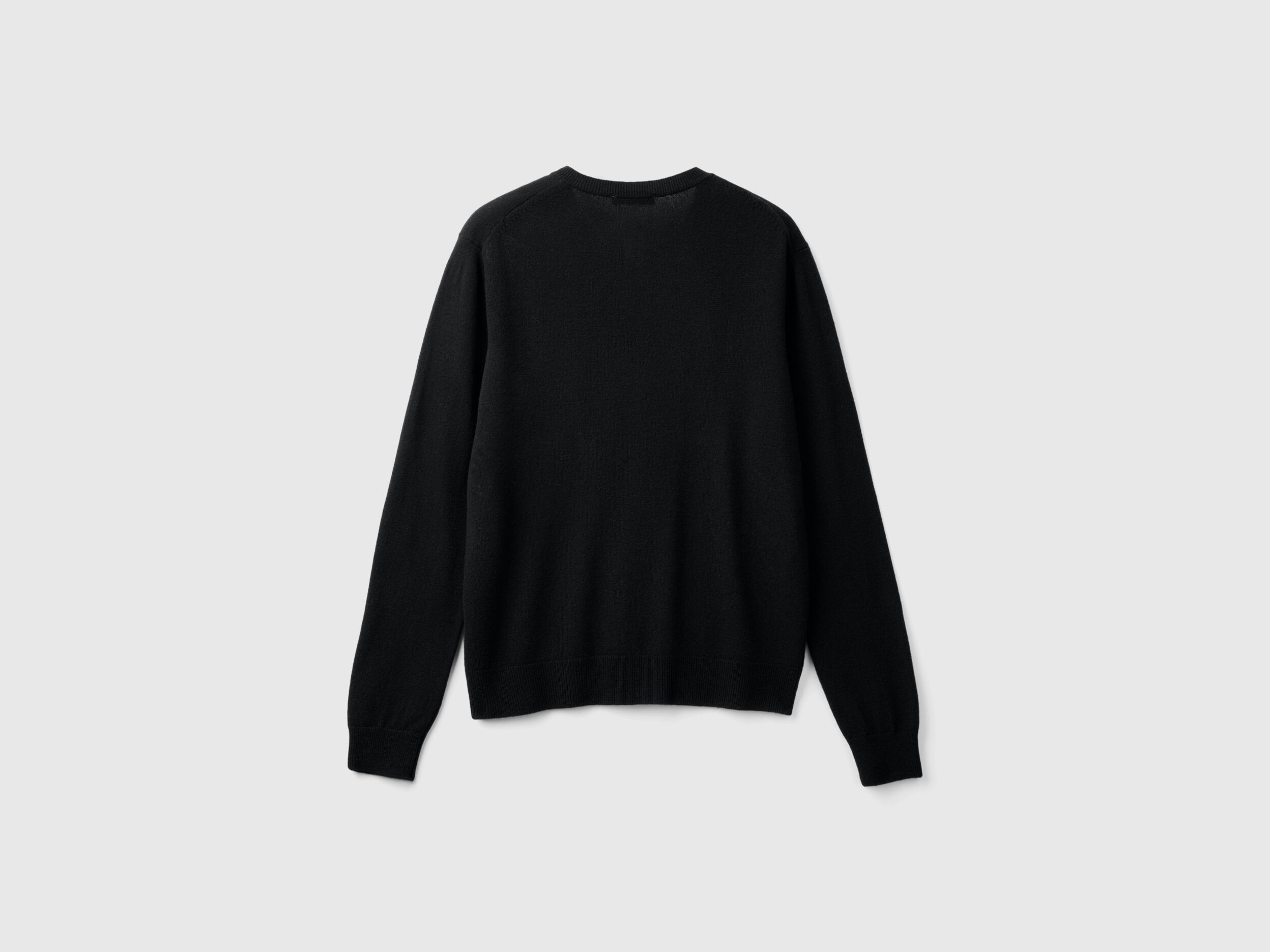 Black crew neck cardigan in pure Merino wool Black Benetton