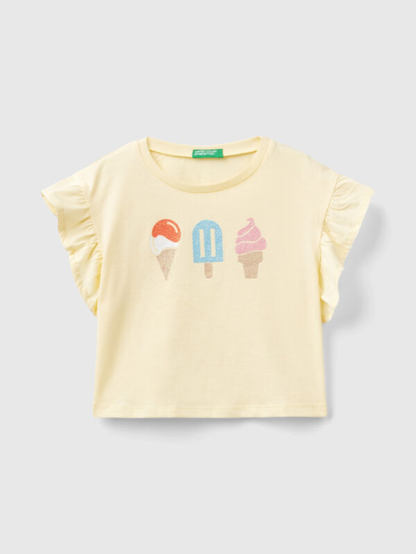 Camiseta con estampado de helados y glitter Niña