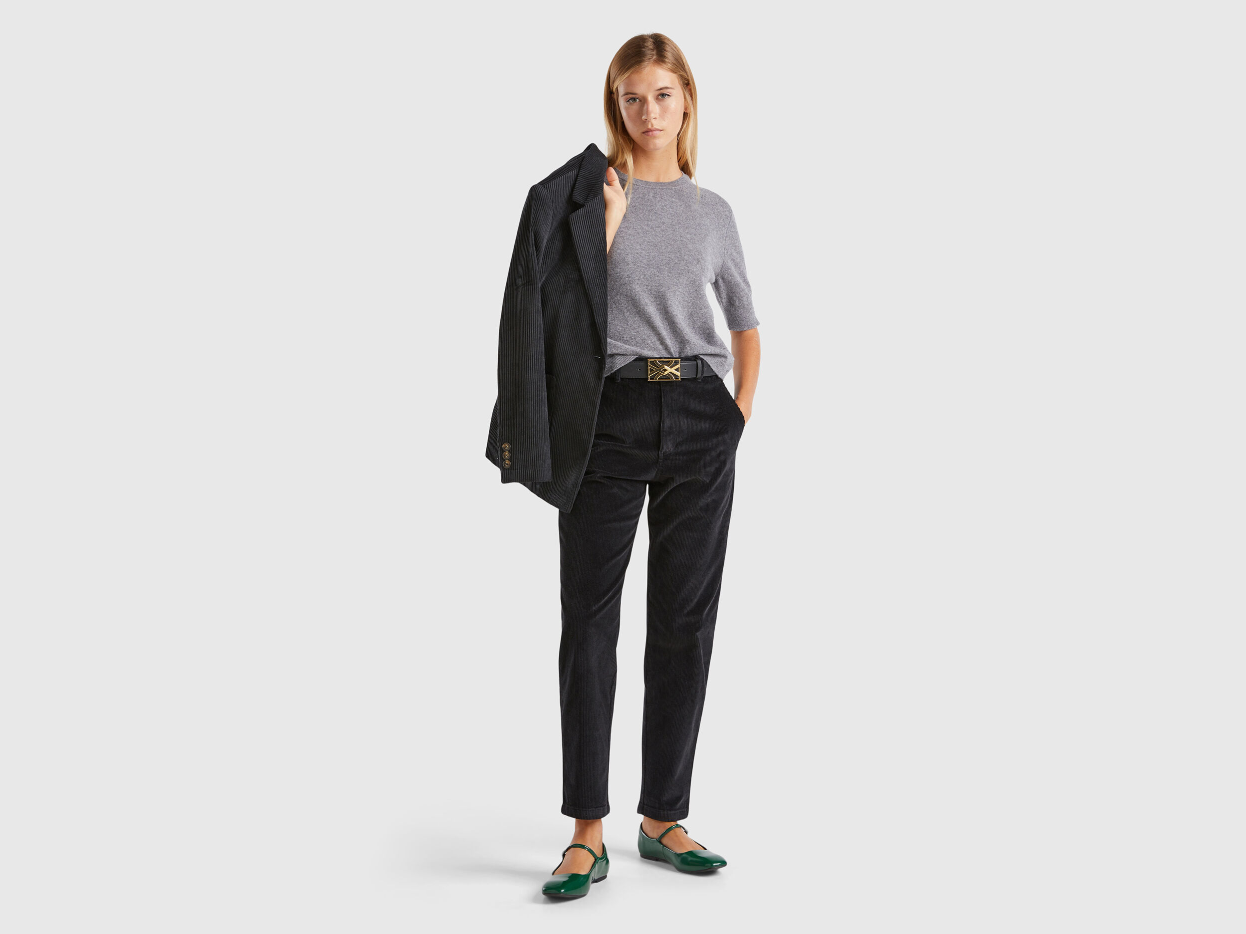 Soft corduroy trousers - Black | Benetton
