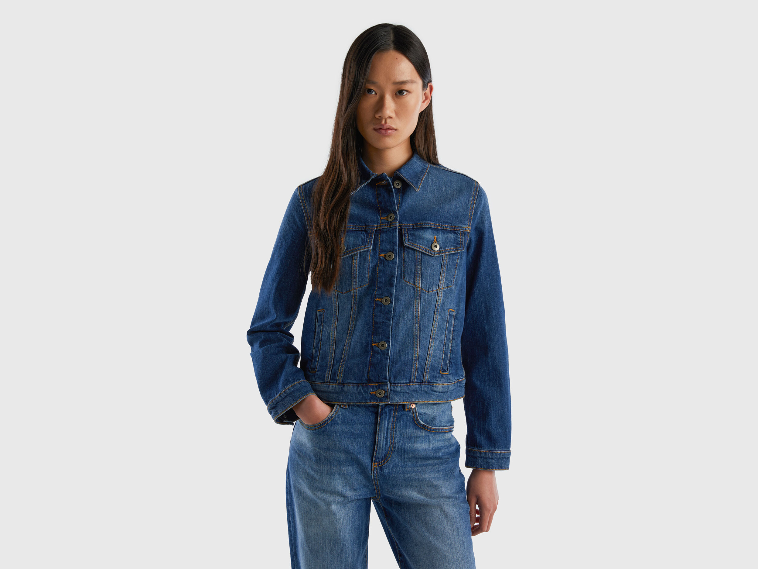 Boxy fit denim jacket Blue Benetton