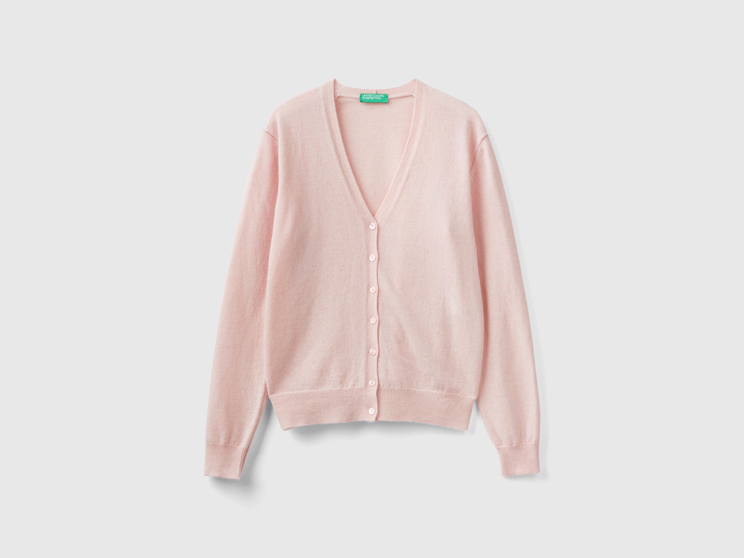 Pastel pink V neck cardigan in pure Merino wool Pastel Pink