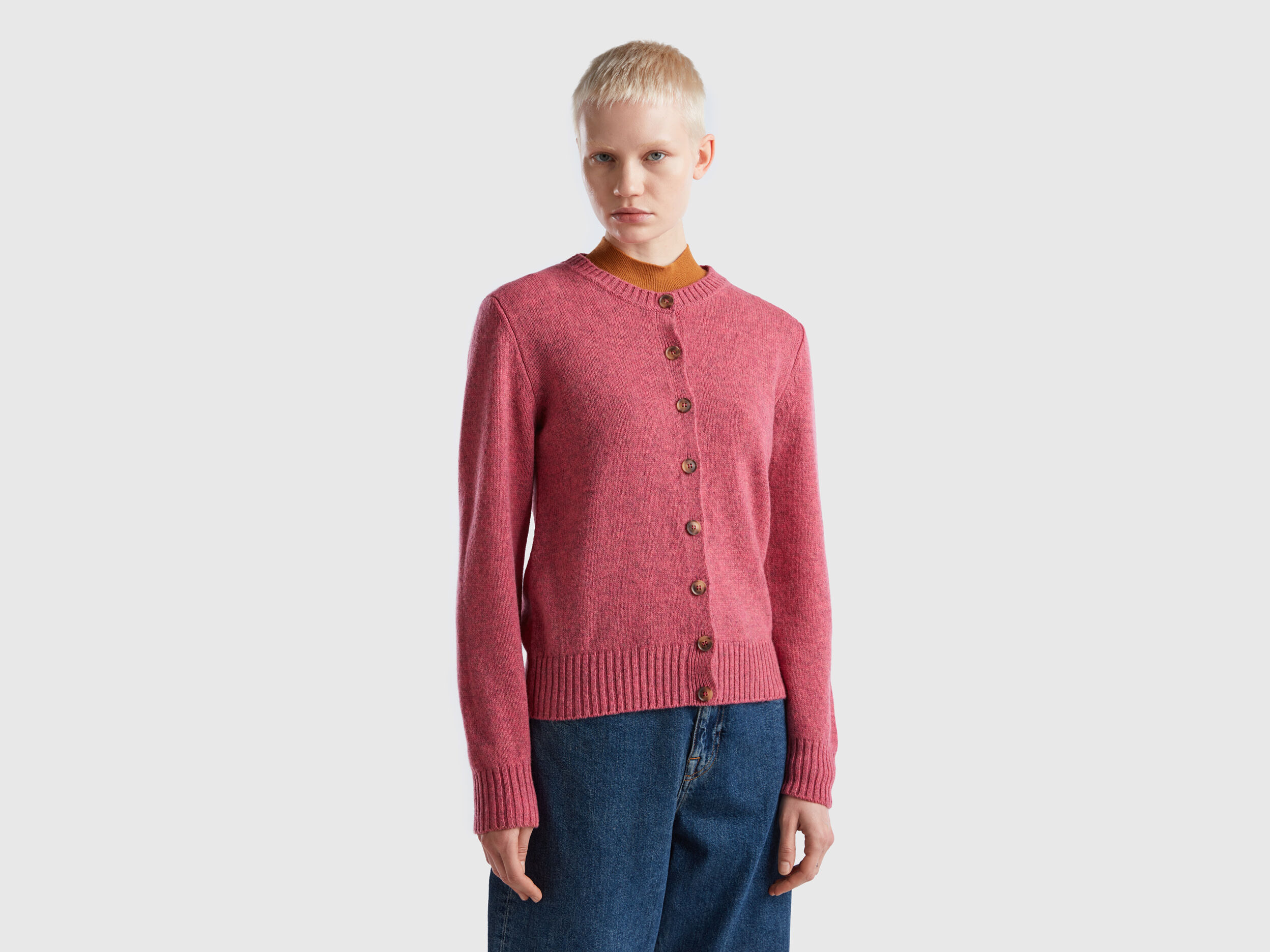 Cardigan in pure Shetland wool Mauve Benetton