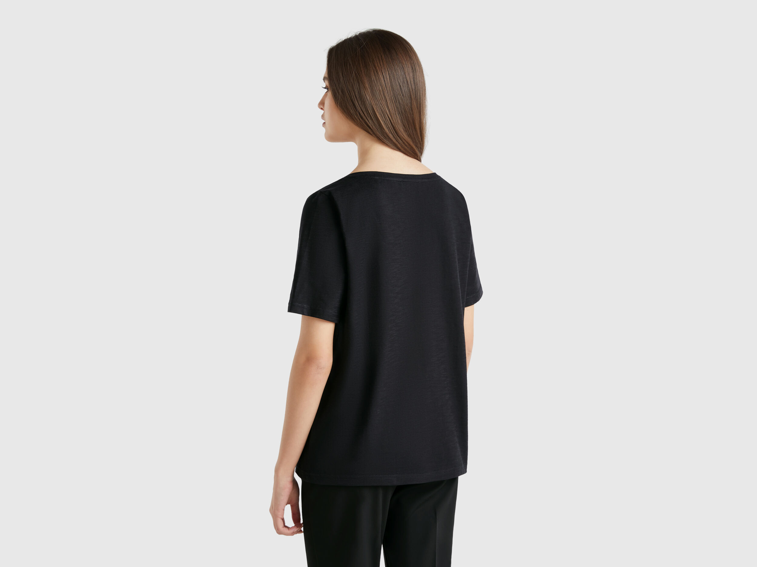 福袋 オンライン V-neck t-shirt Benetton | Black - cotton slub in カットソー(半袖+袖なし)