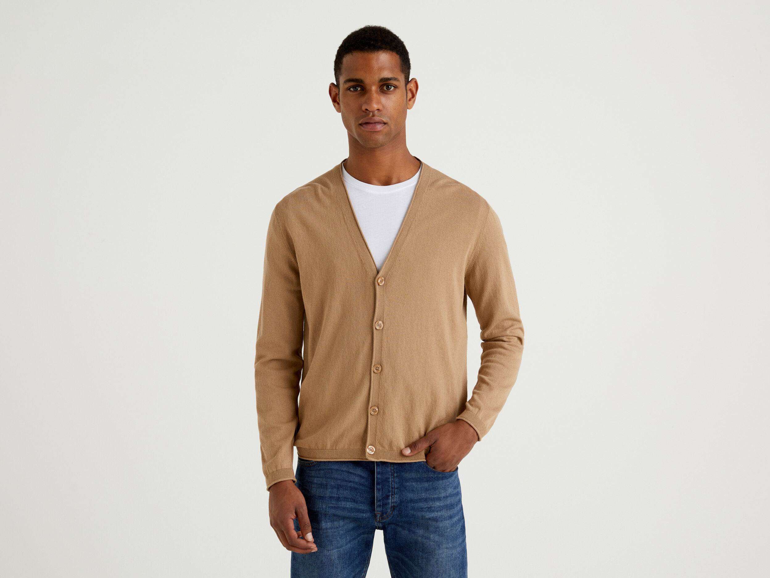 Camel v neck cardigan sale