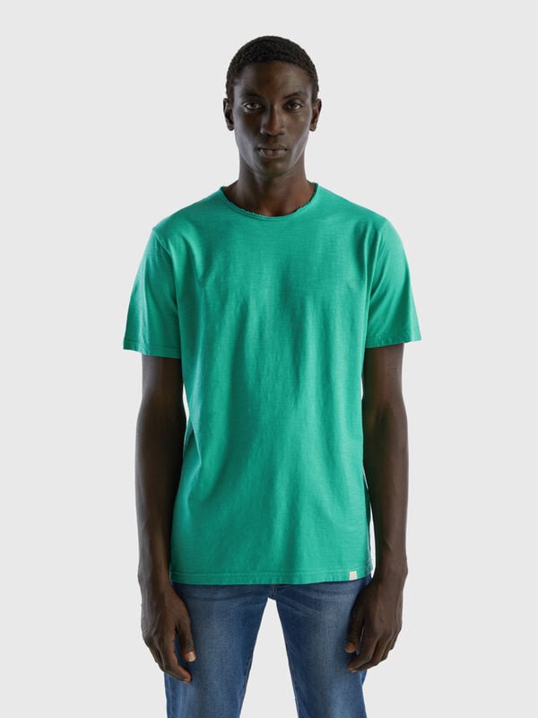 Green t-shirt in slub cotton Men