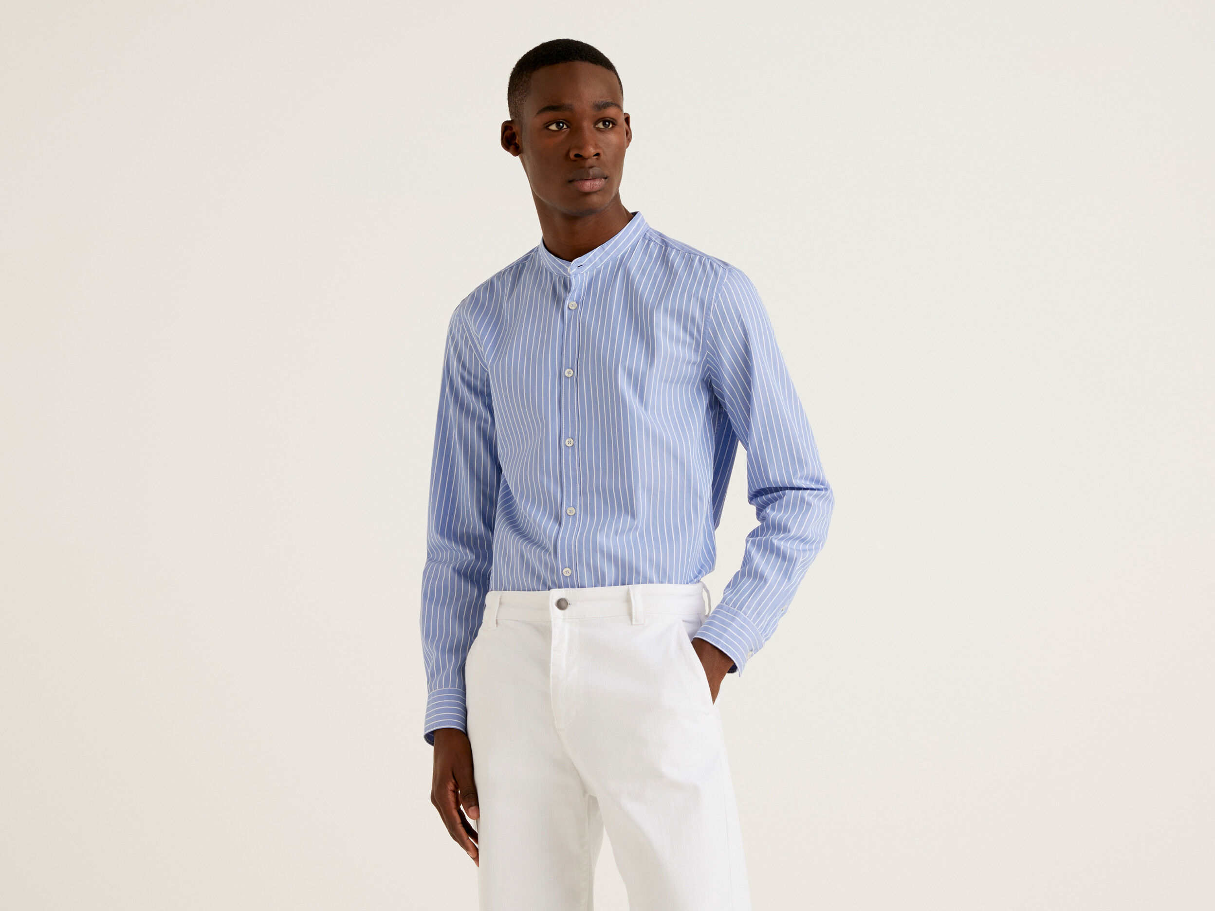 Korean shirt in organic cotton Sky Blue Benetton