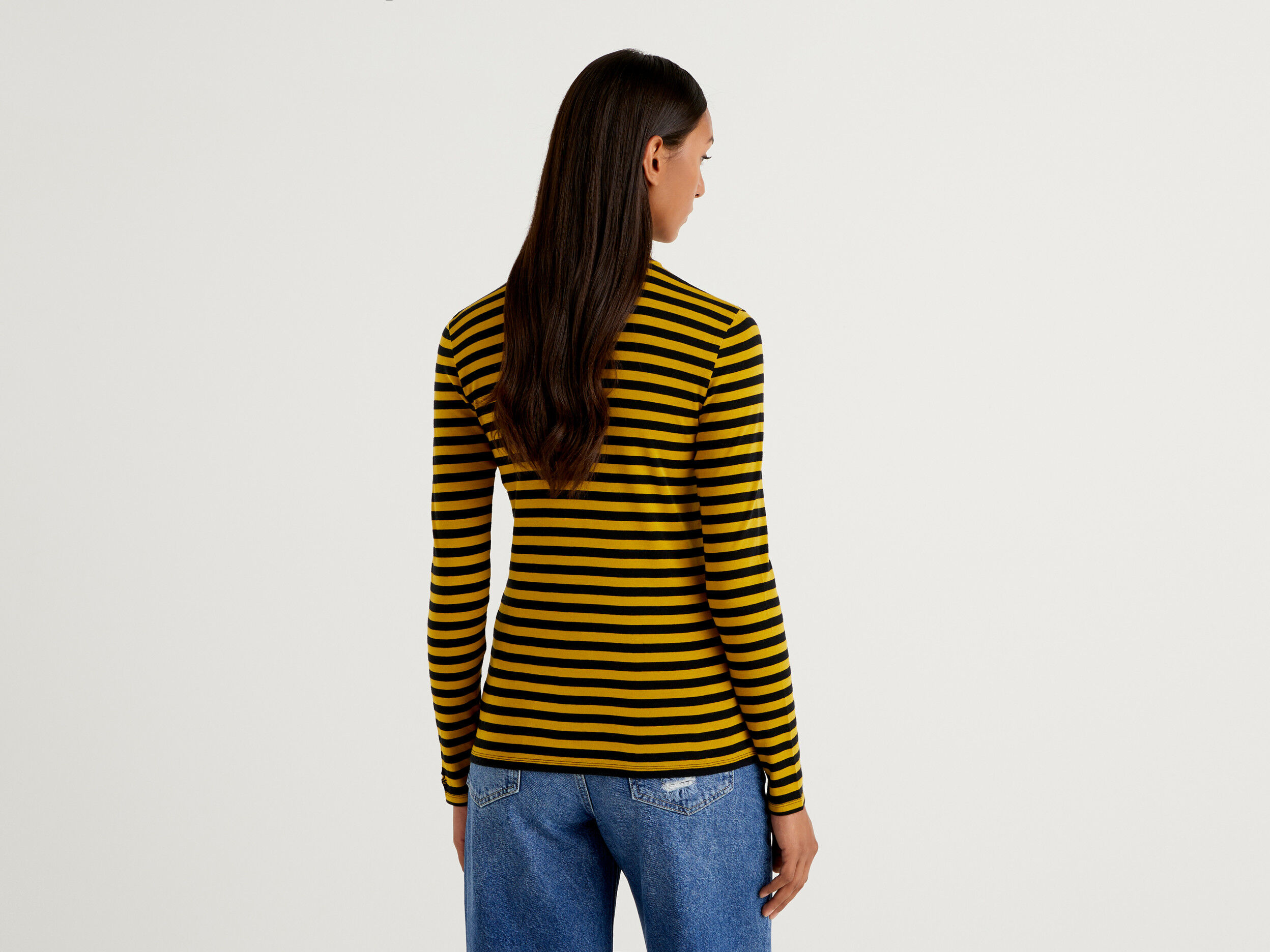 Striped turtleneck t shirt Yellow Benetton