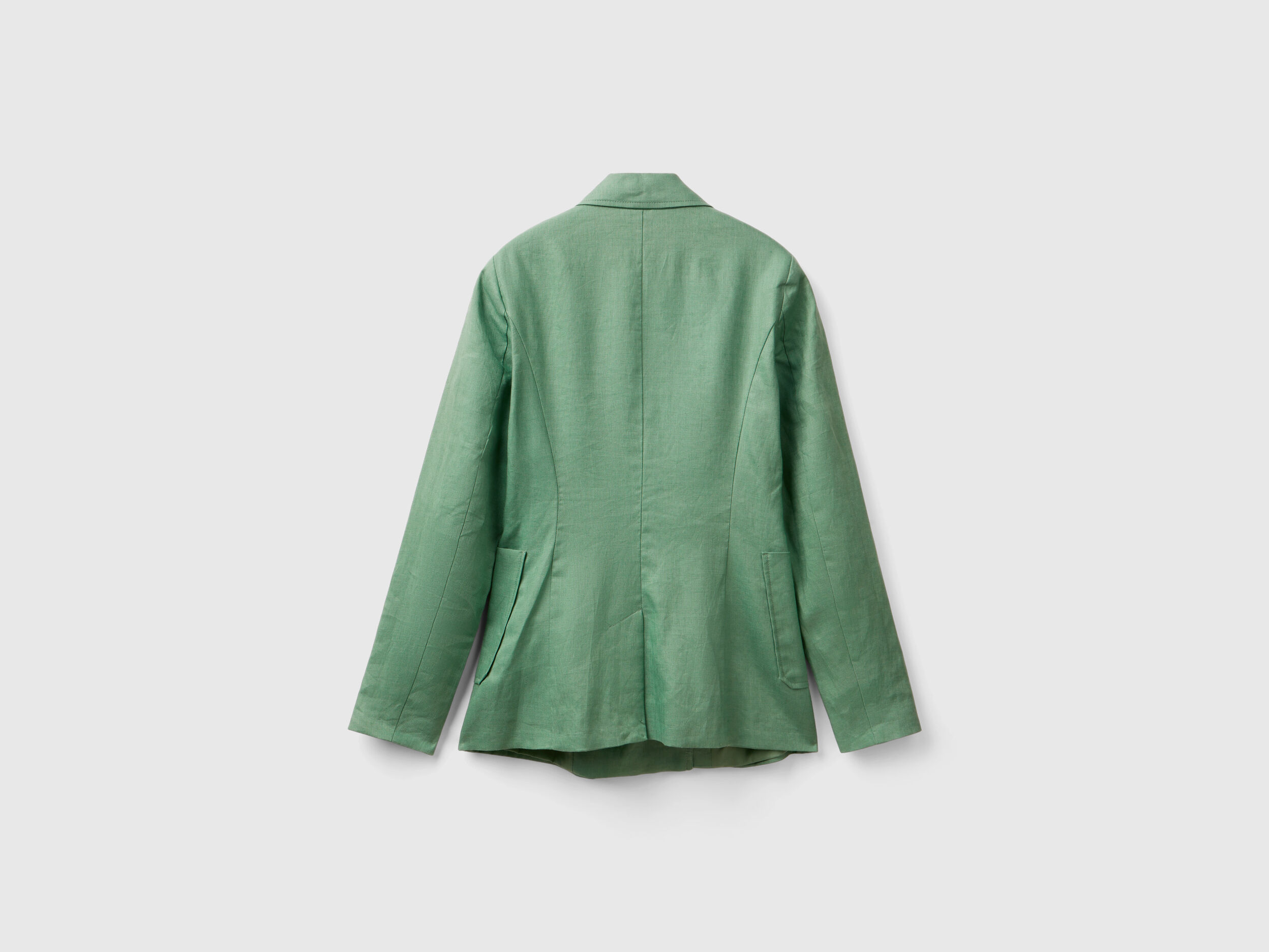 Double-breasted blazer in pure linen - Green | Benetton