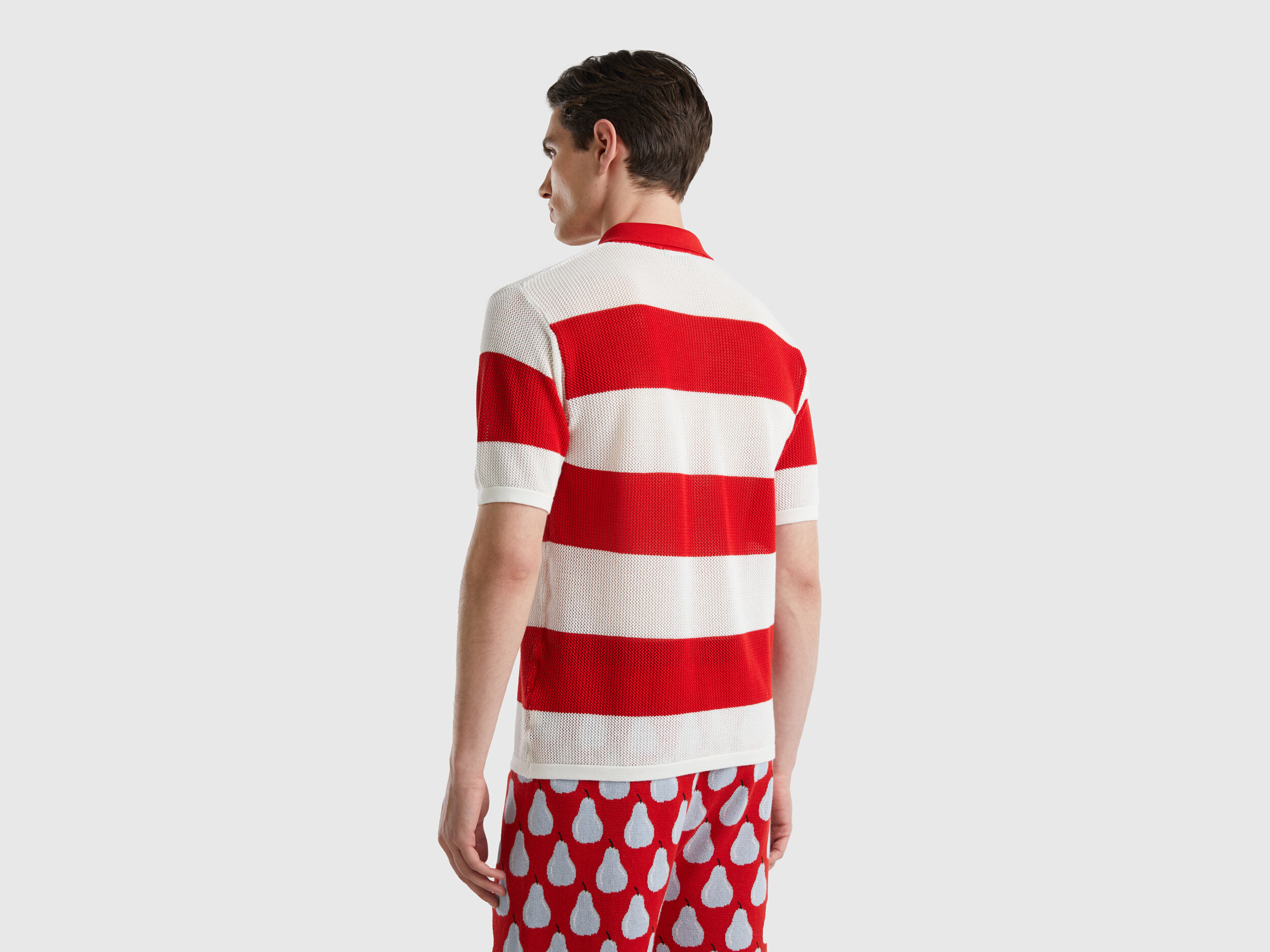 Polo de punto con rayas rojas y blancas Rojo Benetton