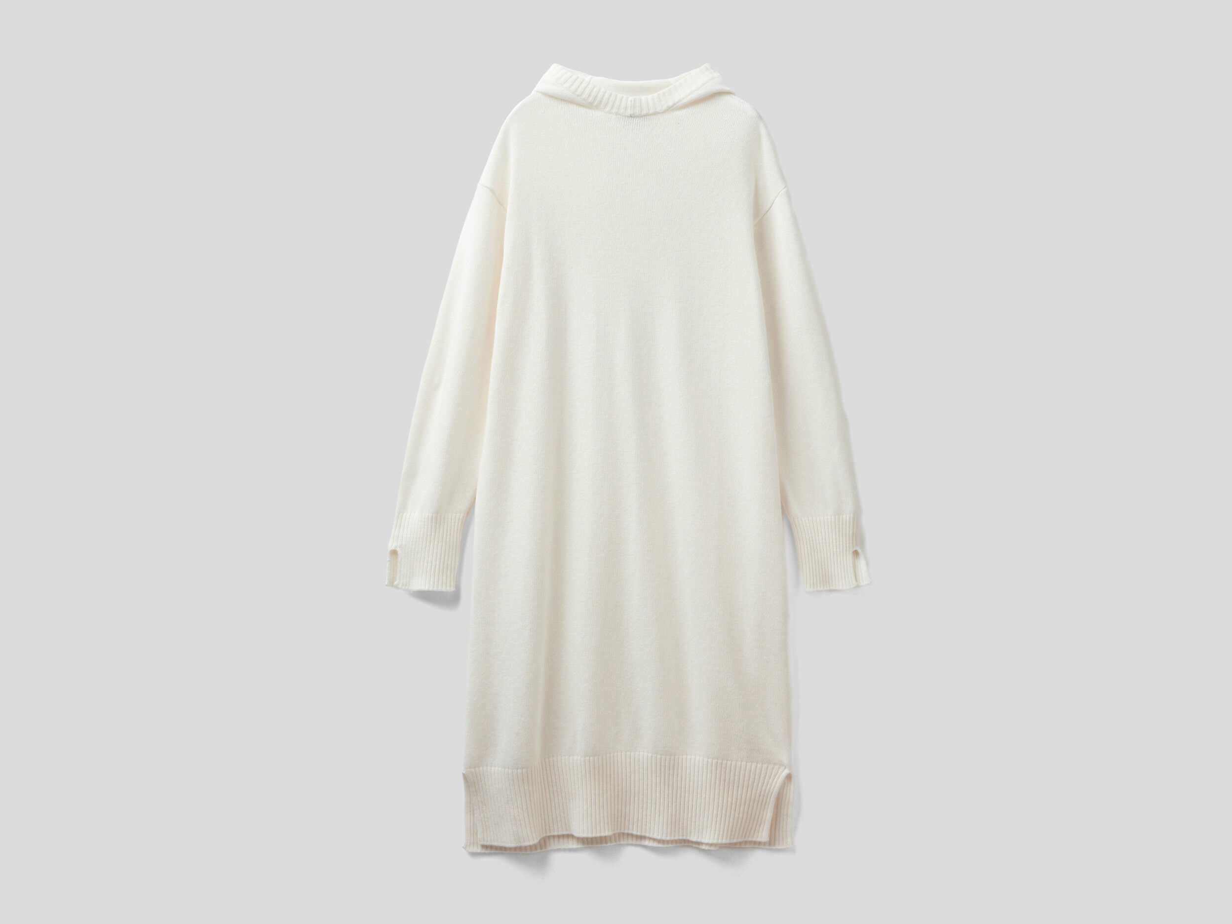 Knit dress with hood - Creamy White | Benetton