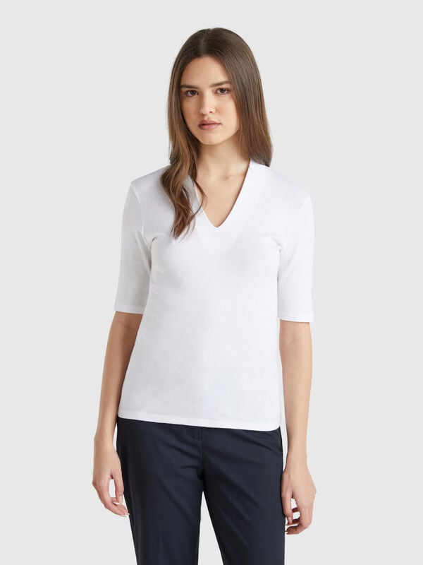 Camiseta slim fit de algodón de fibra larga Mujer