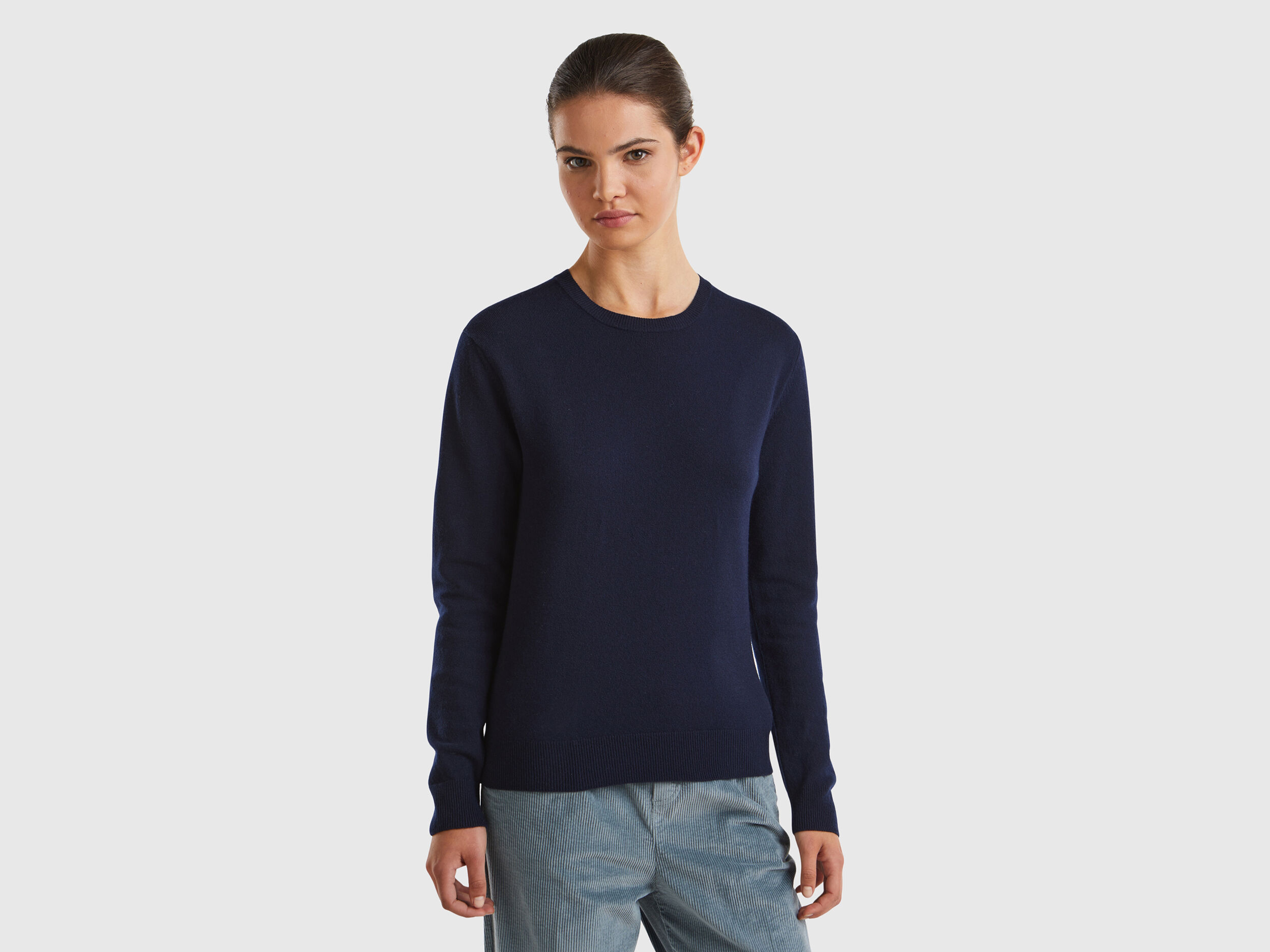 Dark blue crew neck sweater in Merino wool Dark Blue Benetton
