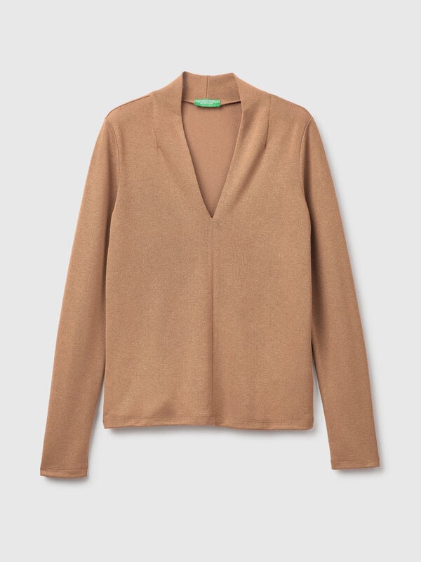 Camiseta de crepé con cuello en V Camiseta de crepé con cuello en V Mujer