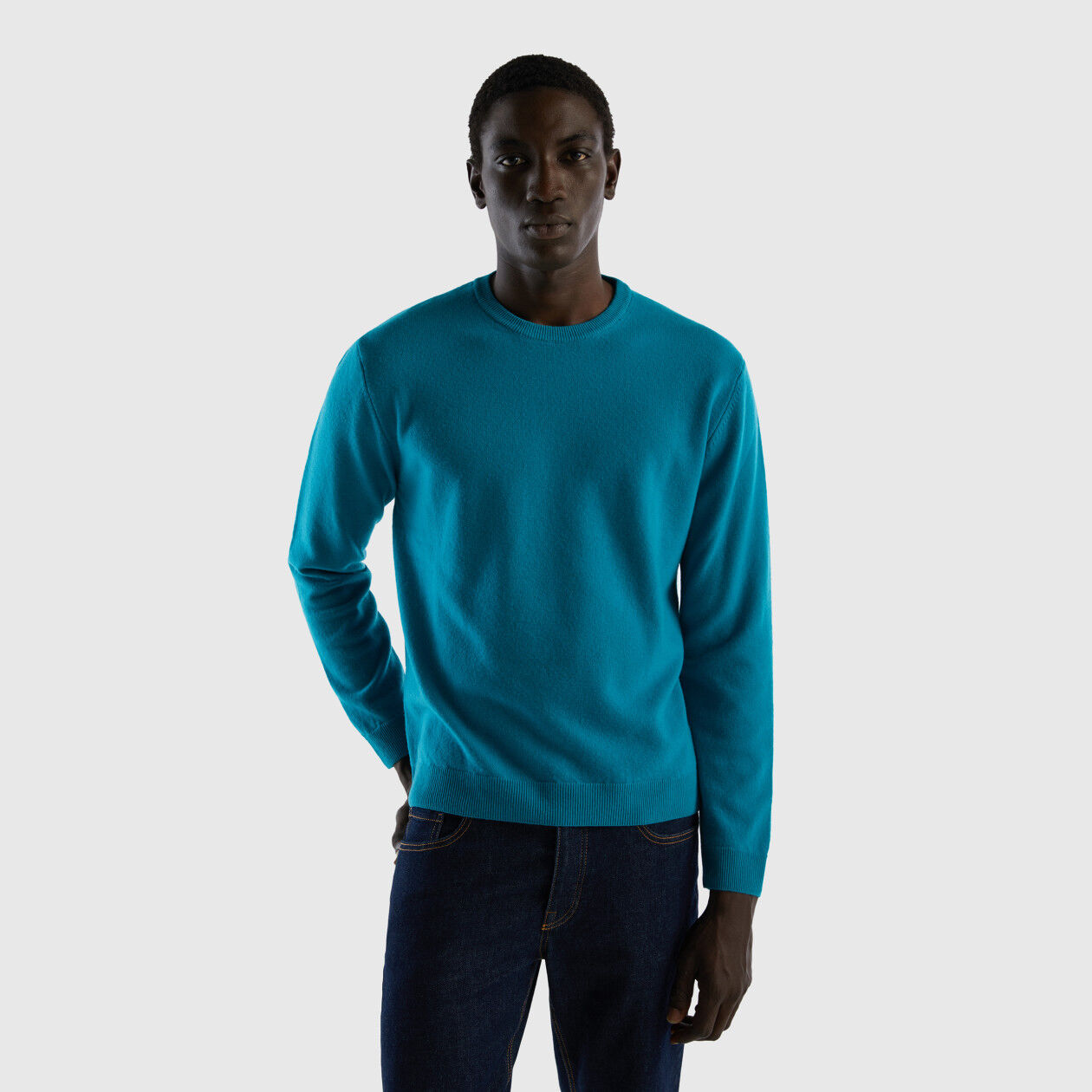 Teal crew neck sweater discount