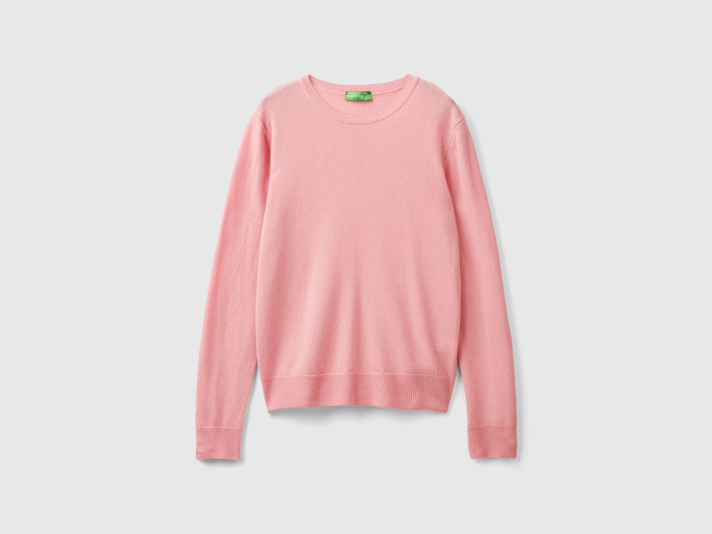 Pink crew neck sweater in pure Merino wool Pink Benetton