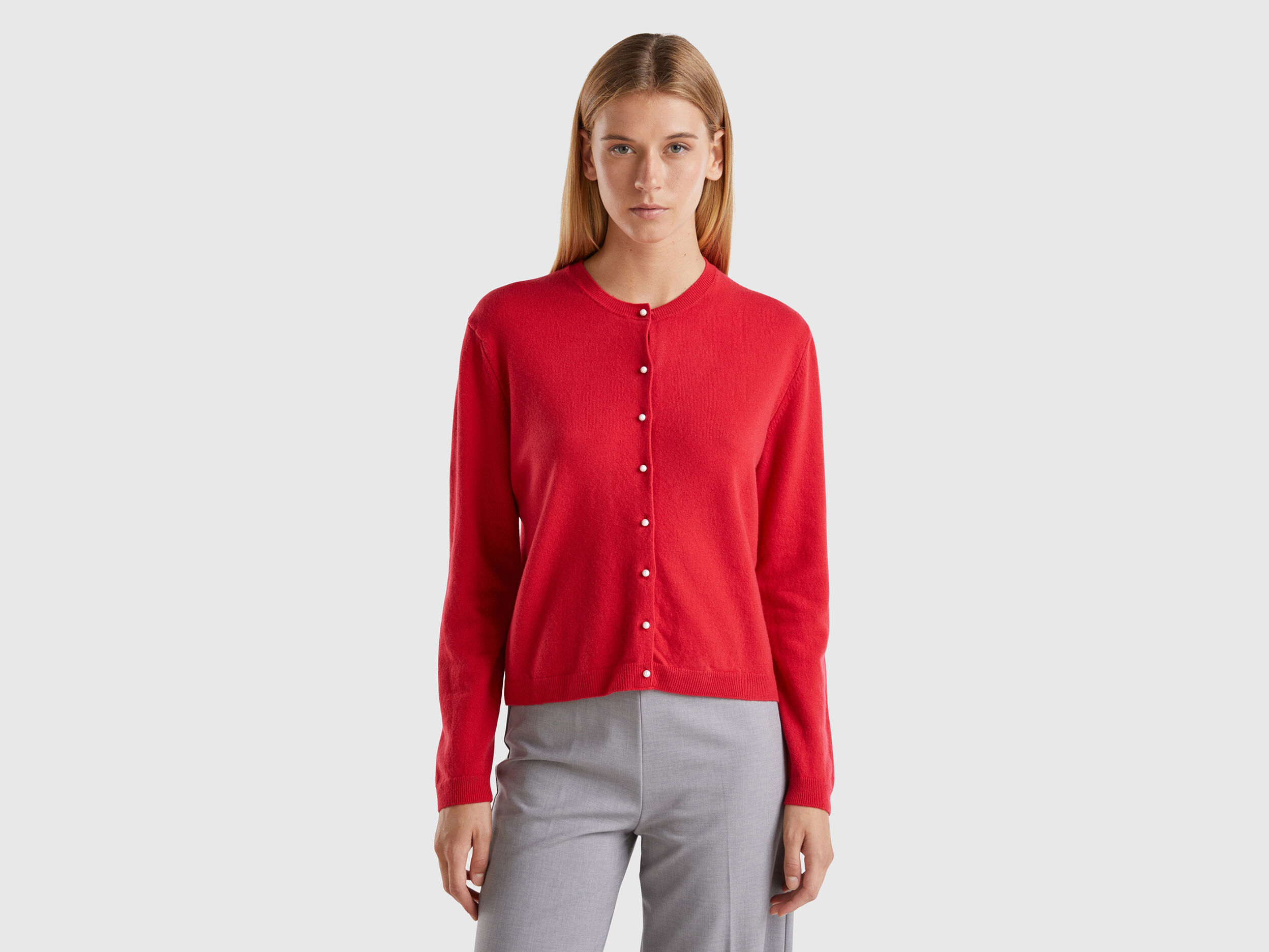Plum cardigan in pure Merino wool Red Benetton