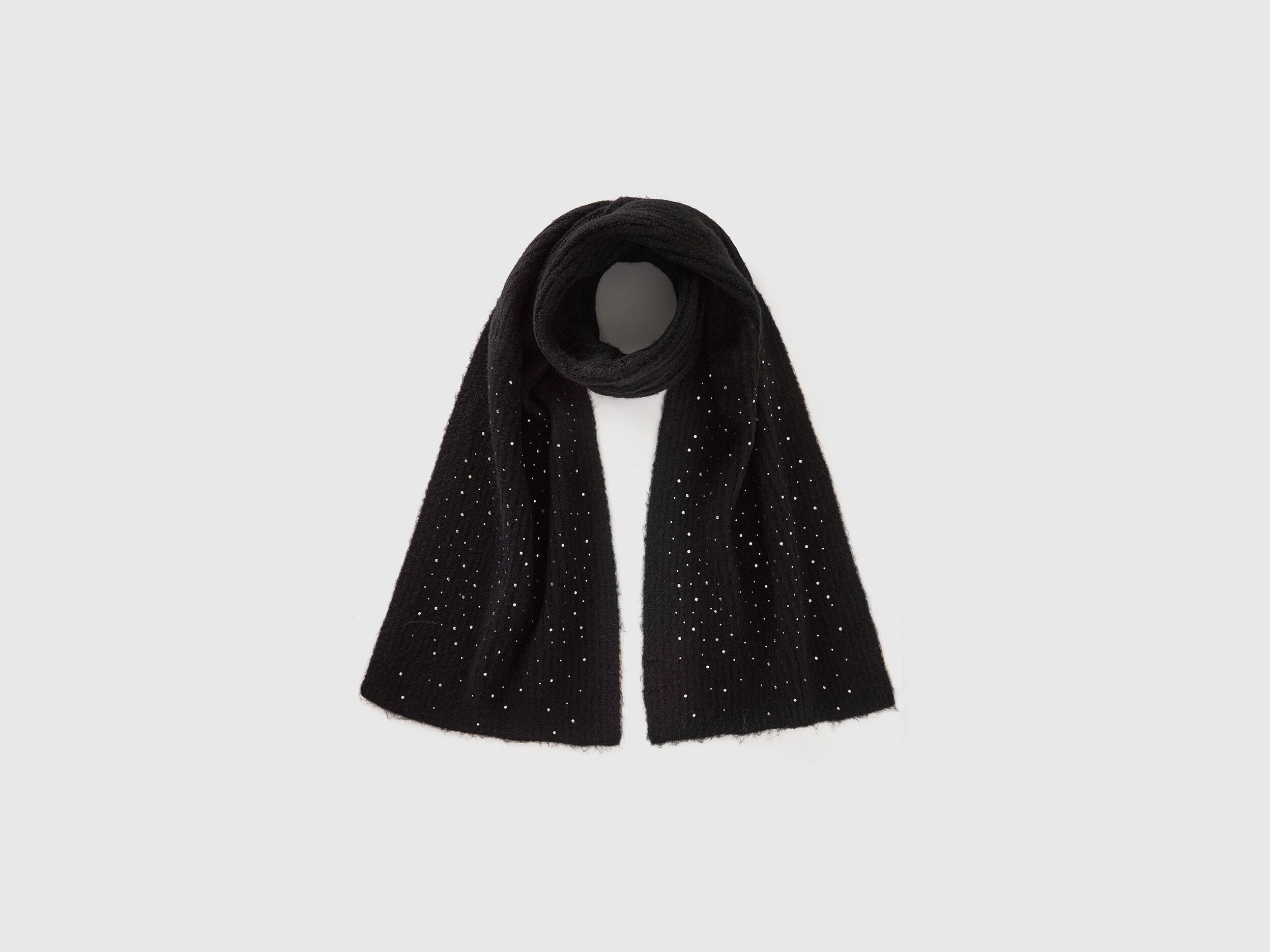 Wool blend scarf with rhinestones - Black | Benetton