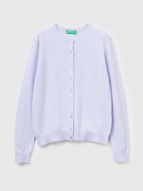 Cárdigan de cuello redondo lila en pura lana merino Cárdigan de cuello redondo lila en pura lana merino Mujer