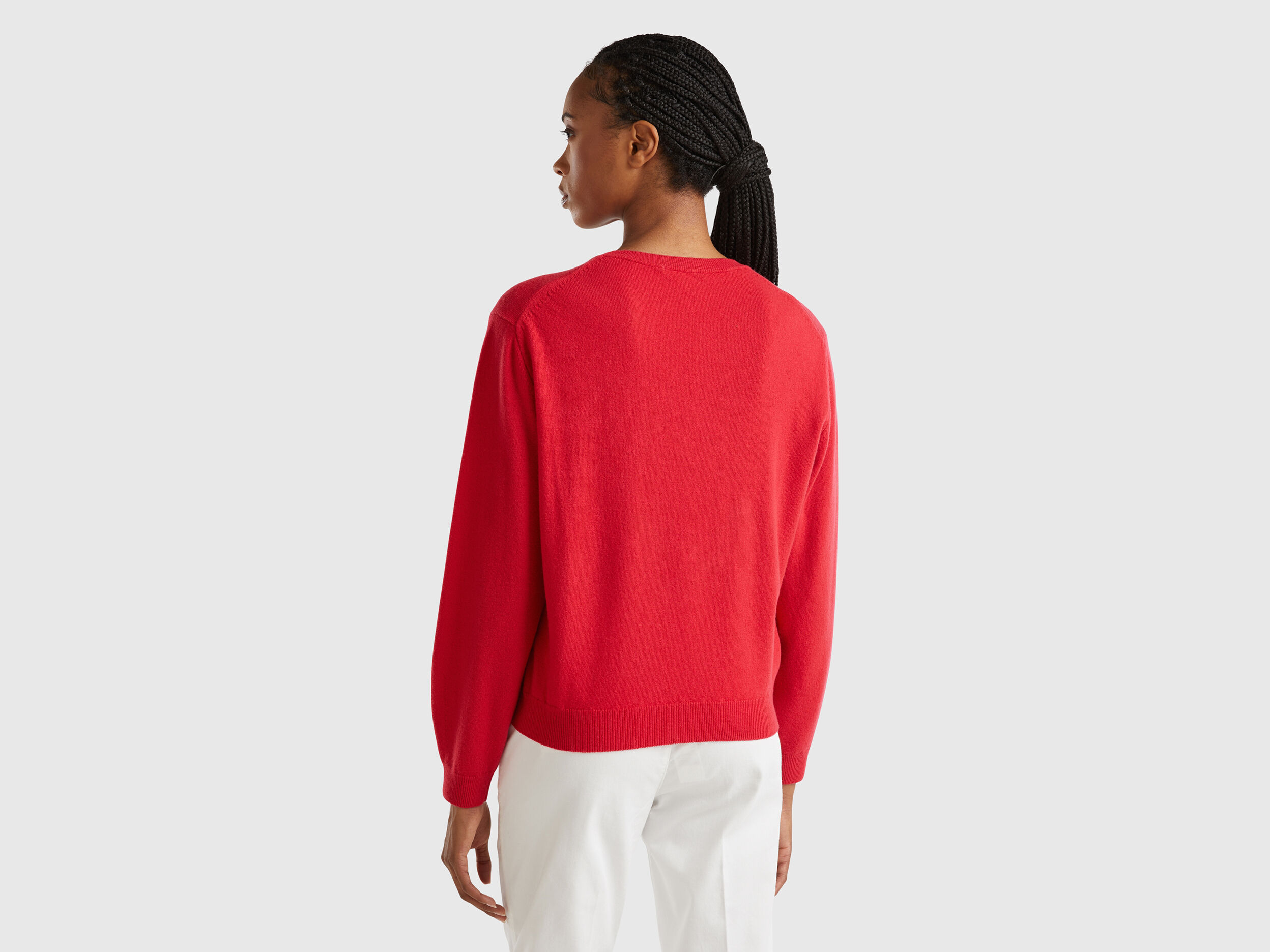 Relaxed fit pure Merino wool sweater - Red | Benetton