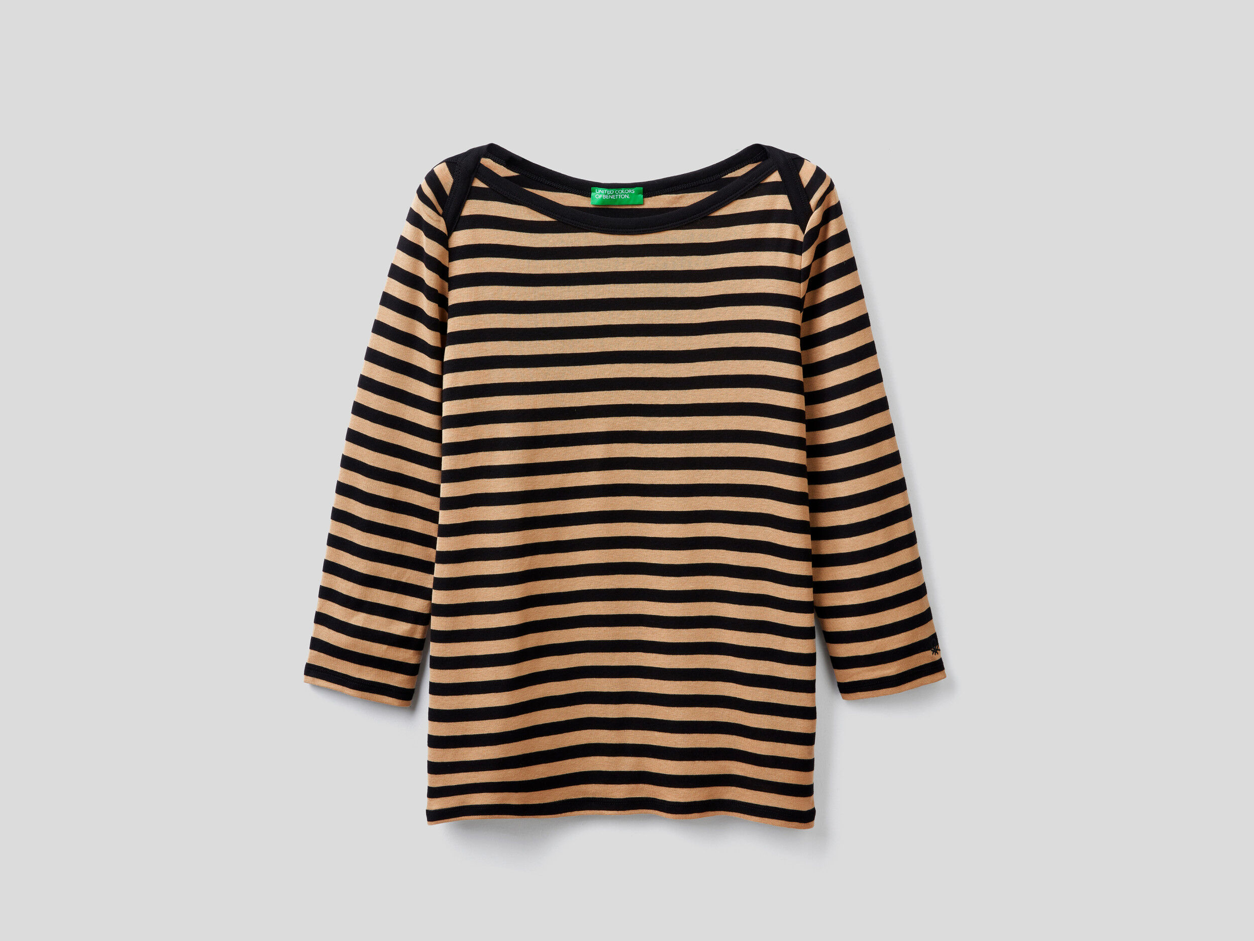 Striped 3/4 sleeve t-shirt in pure cotton - Brown | Benetton