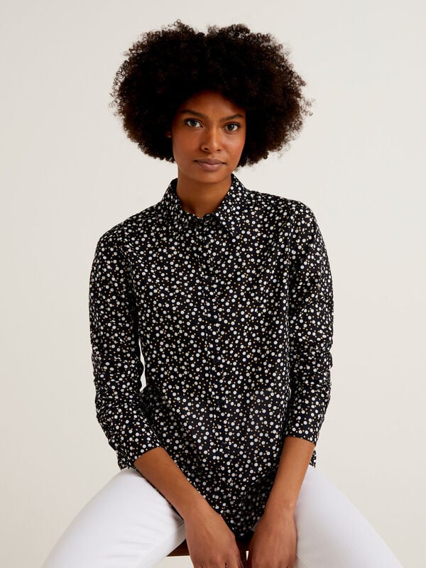 Blue shirt with polka dot print in pure cotton Women