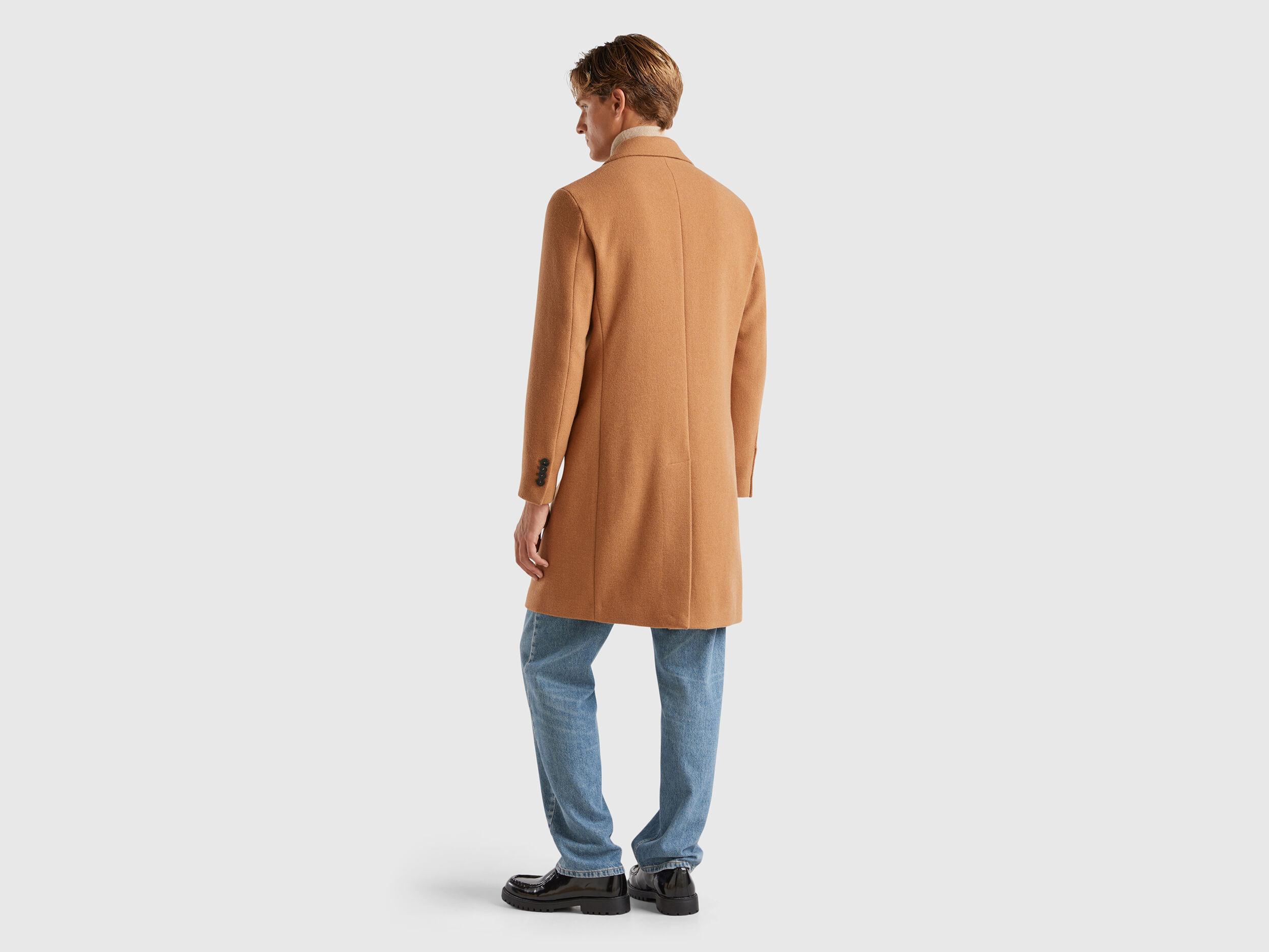 Camel coat benetton top