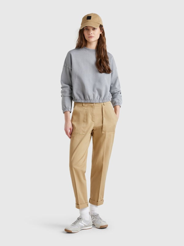 Pantalón con puños en algodón elástico Mujer