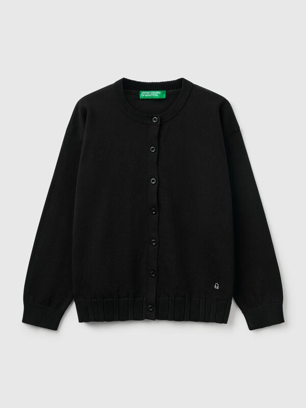 Chaqueta de punto de algodón puro con cuello redondo Niña