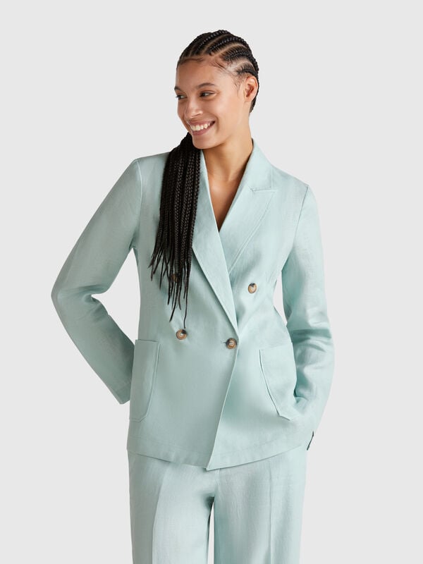 Double-breasted jacket in pure linen Women