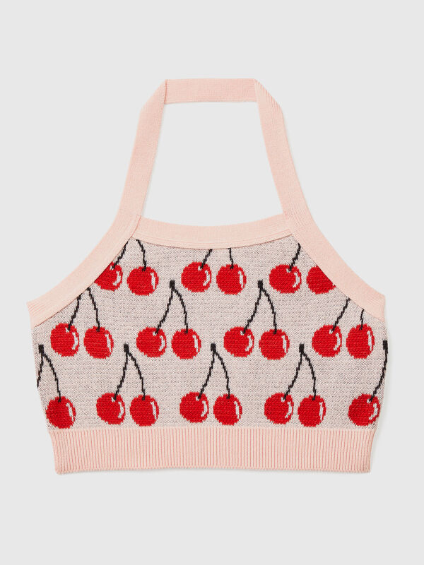 Pink crop top with cherry pattern Junior Girl
