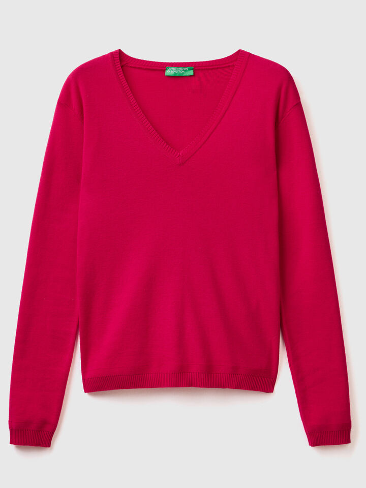 V-neck sweater in pure cotton image number 1