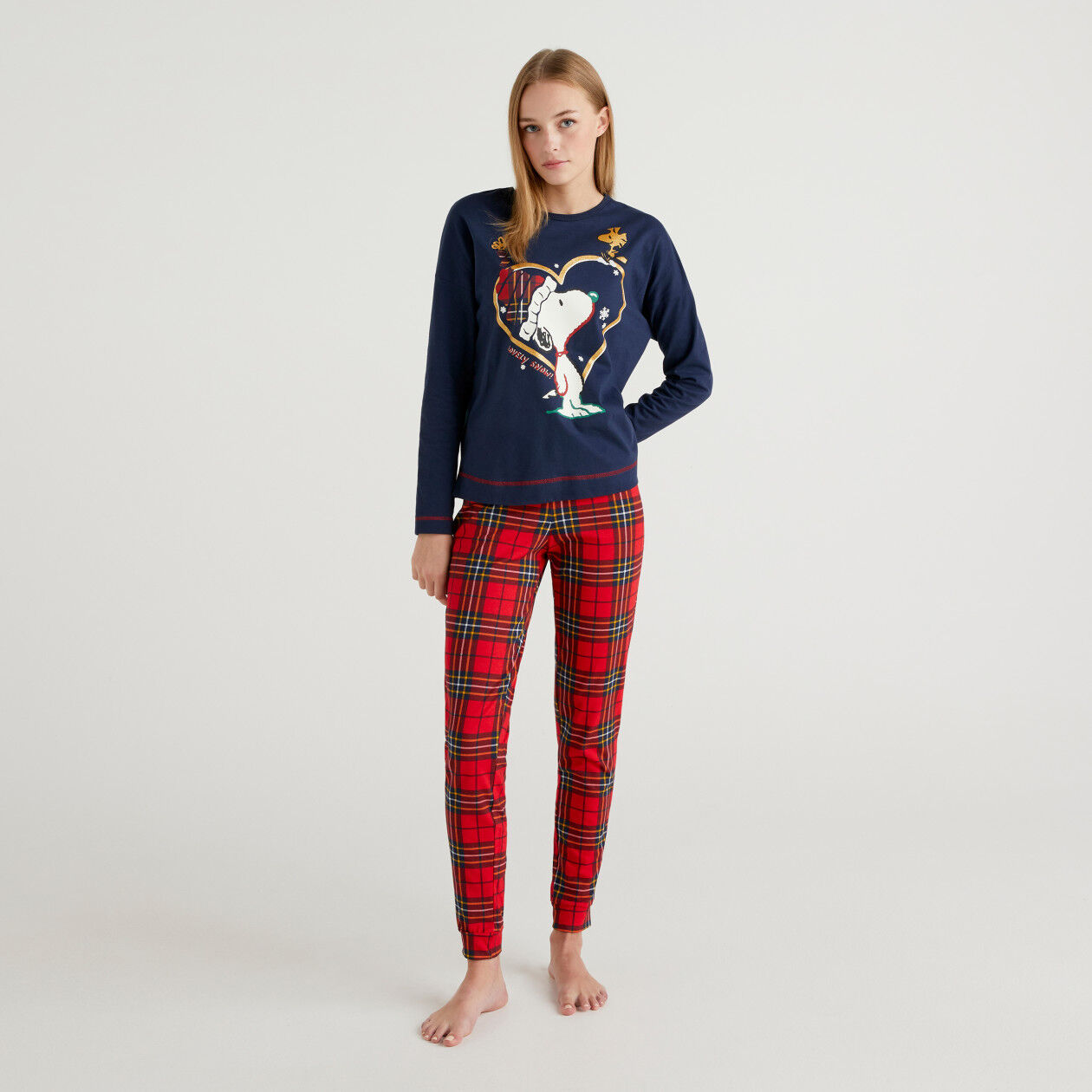 Peanuts pyjamas with tartan trousers Dark Blue Benetton