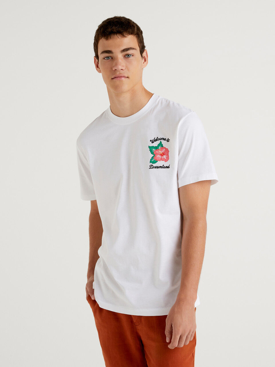 T-shirt with print and embroidery