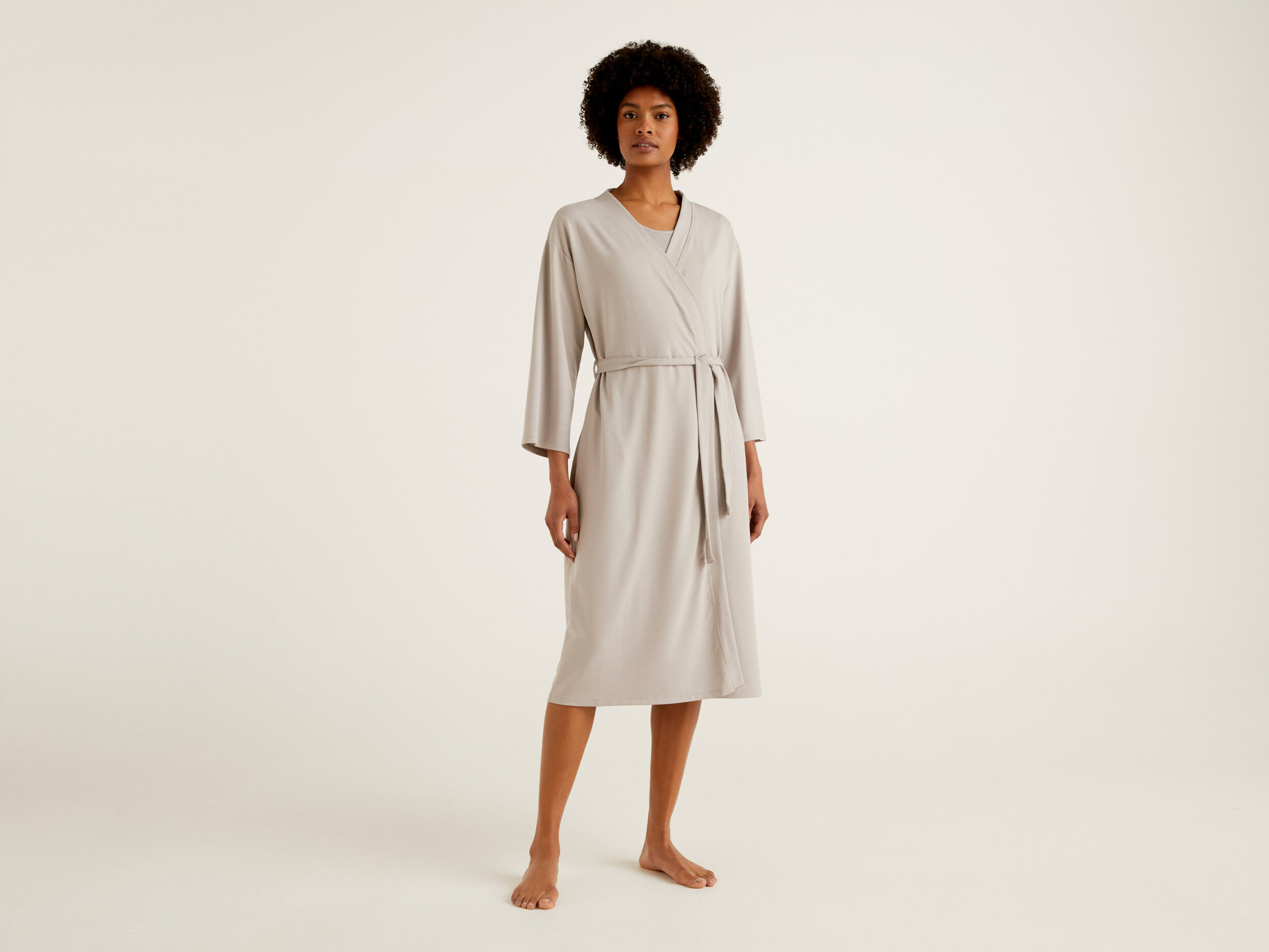 Flowy long sleeve dressing gown Light Gray Benetton