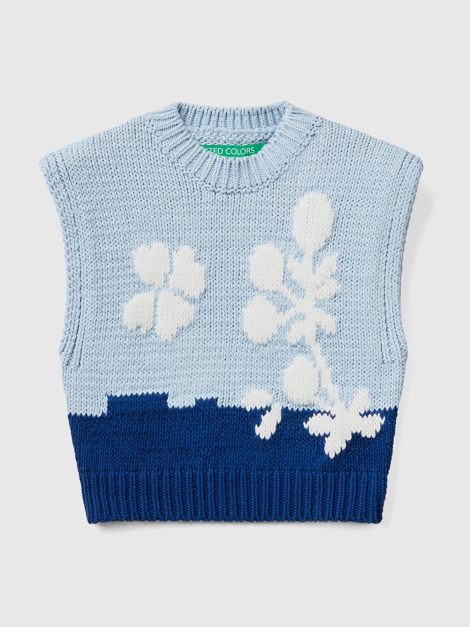 Blue vest with - inlay floral | Benetton Blue