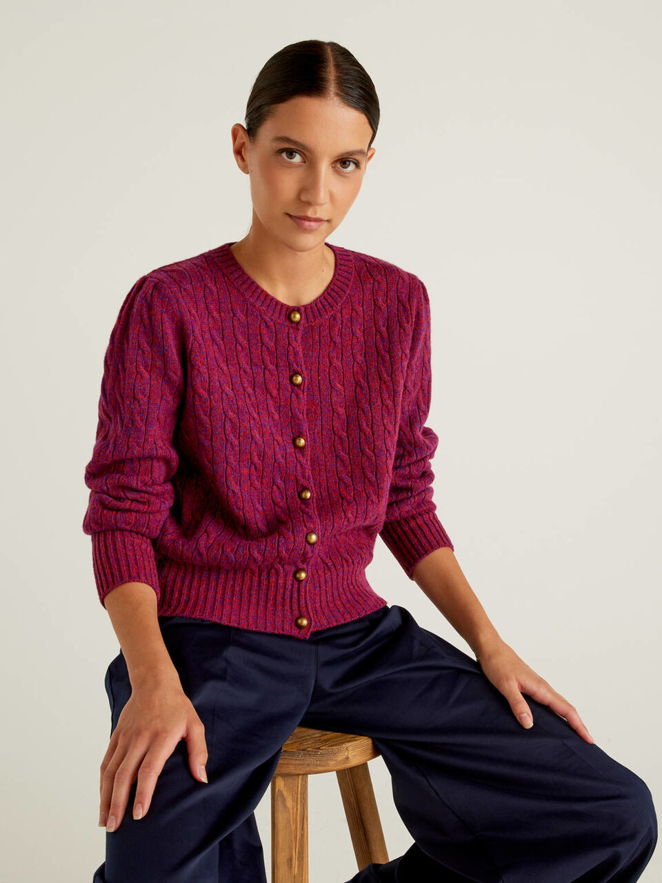 Cable Knit Cardigan In Pure Shetland Wool