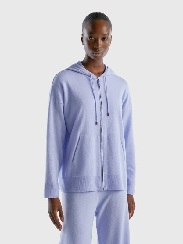 Light blue sweater in cashmere blend with hood Women