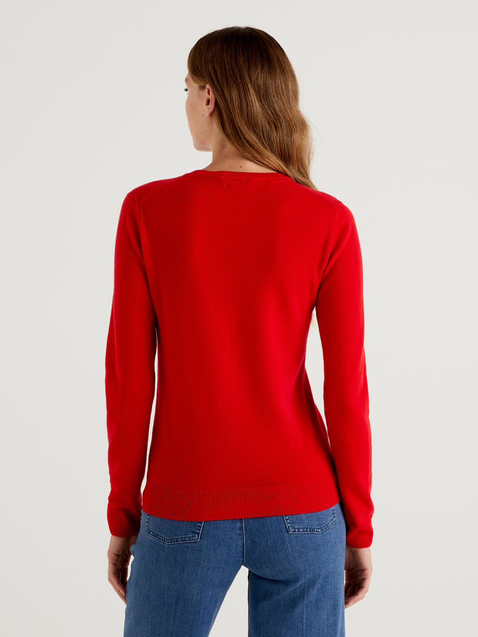 Red crew neck sweater in pure Merino wool - Red